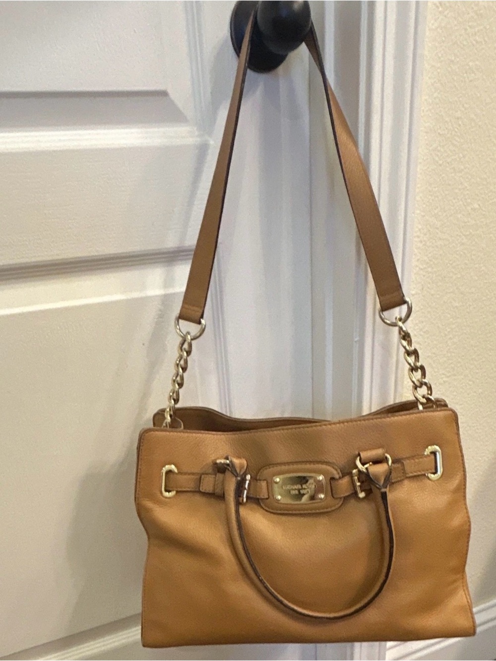 Michael Kors Cognac Leather Shoulder Satchel with Gold Hardware